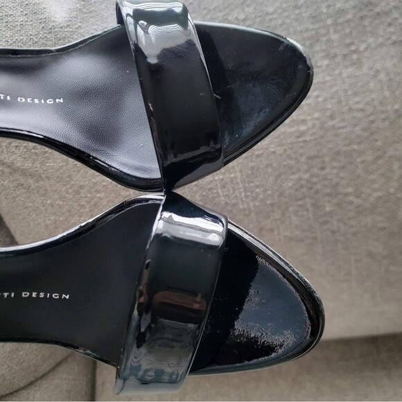Giuseppe Zanotti Black Patent Leather Open Toe Sandals Dual Band Stiletto 37.5 - Picture 10 of 16